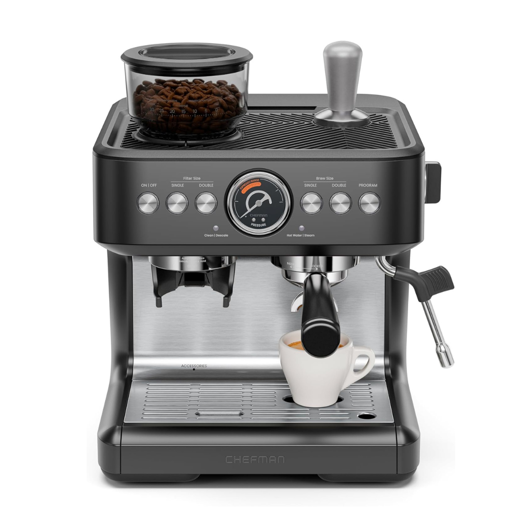 Chefman Crema Deluxe Espresso Machine with Double Boiler, Use Milk Frother and Brew Espresso Simultaneously
