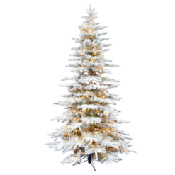 Fraser Hill Farm 9-ft Mountain pine Pre-lit Flocked Artificial Christmas Tree with White LED Lights