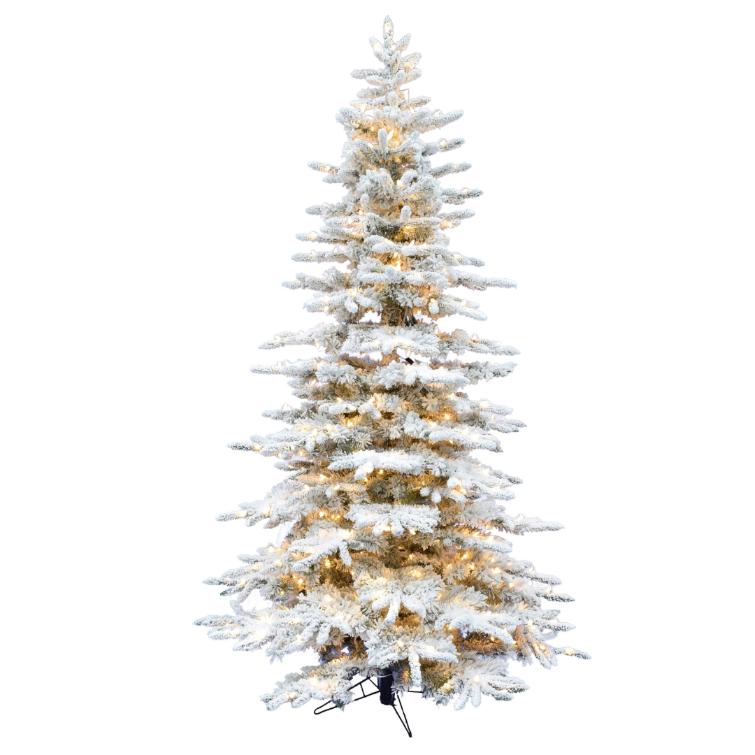 Fraser Hill Farm 9-ft Mountain pine Pre-lit Flocked Artificial Christmas Tree with White LED Lights