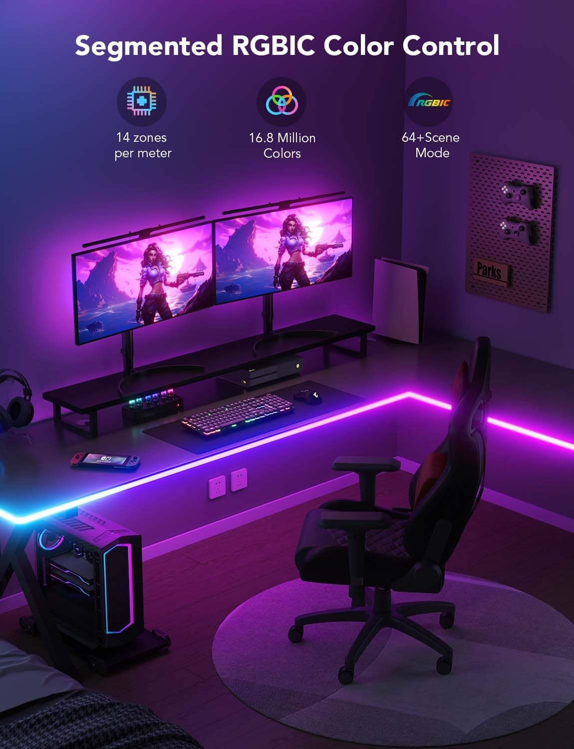 Govee RGBIC Neon Rope Lights for Desks, 16.4ft LED Gaming Desk Lights, Neon LED Strip Lights Syncing