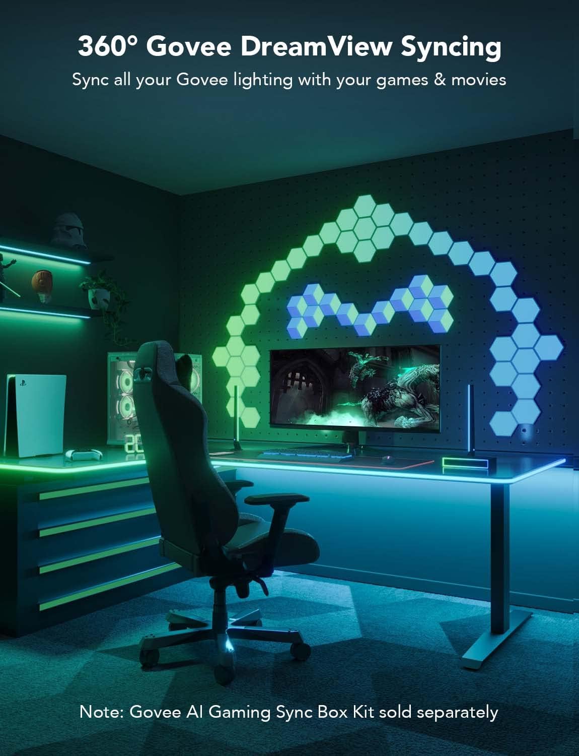 Govee RGBIC Neon Rope Lights for Desks, 16.4ft LED Gaming Desk Lights, Neon LED Strip Lights Syncing