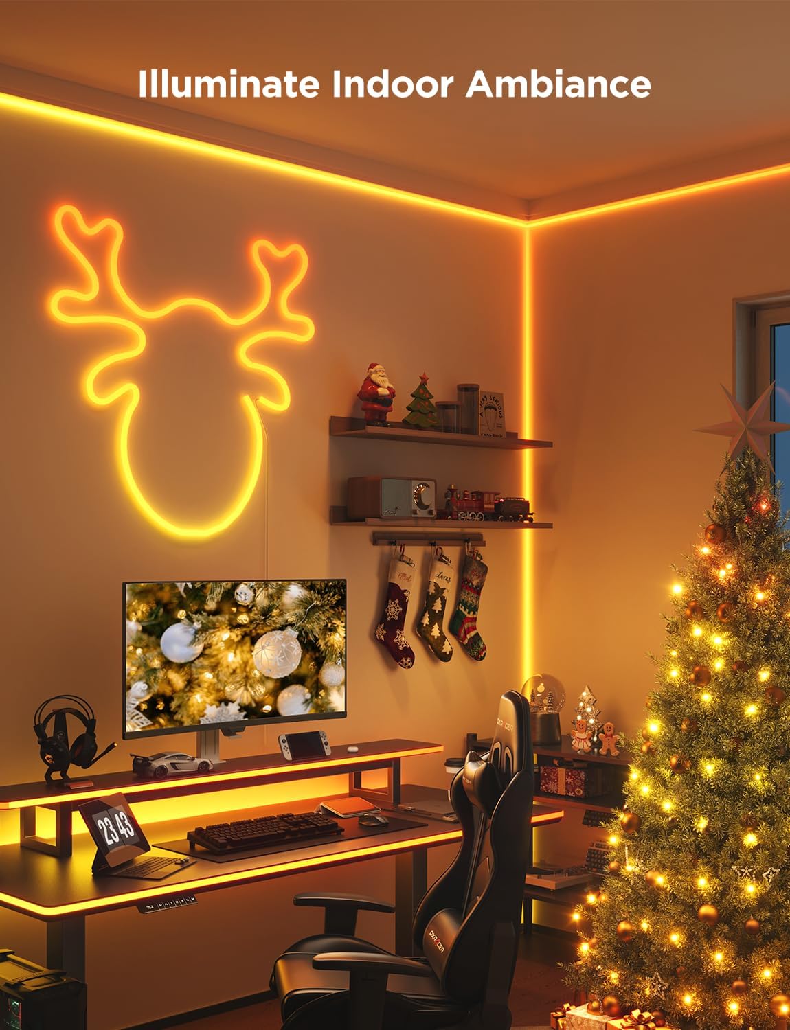 Govee RGBIC Neon Rope Lights for Desks, 16.4ft LED Gaming Desk Lights, Neon LED Strip Lights Syncing