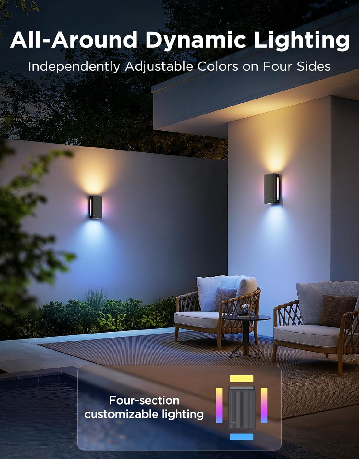 Govee Outdoor UpDown Wall Light, 2 Pack, 1200LM RGBICWW Smart Porch Lights Outdoor with 64 Scene Modes