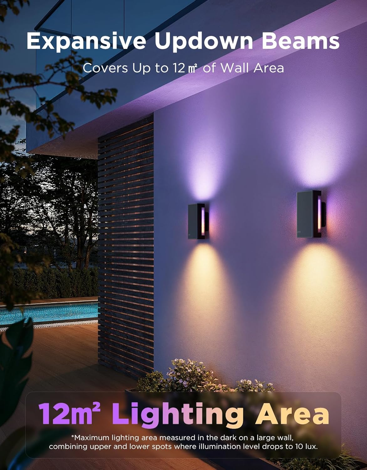Govee Outdoor UpDown Wall Light, 2 Pack, 1200LM RGBICWW Smart Porch Lights Outdoor with 64 Scene Modes