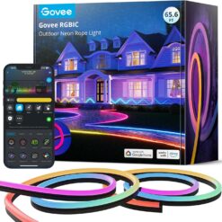 Govee Outdoor Neon Rope Lights, 65.6ft RGBIC IP67 Waterproof Outdoor Decorations with 64 Scene Modes, Music Sync, Flexible LED Lights, Neon Lights Work with Alexa, Google Assistant