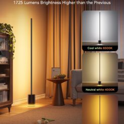 Govee Floor Lamp 2 with Matter, RGBIC, Warm Cool White LED, Alexa Compatible, 1725lm, Music Sync, Scene Modes, Smart Floor Lamp for Living Room, Bedroom, Black(1 Pack)