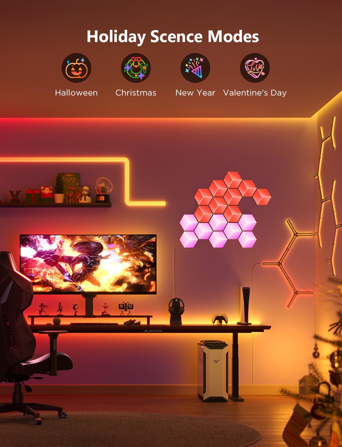 Govee Glide Y RGBIC LED Wall Lights, Smart Wi-Fi Gaming Lights with Music Sync, DIY and Timer Feature, LED Lights for Gaming Room, Wall Light 7 Pack