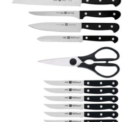 ZWILLING Twin Gourmet Classic 18-pc Knife Block Set, German Stainless Steel, 3 Rivet Handle, No-Stain, Includes Shears Honing Steel, Made in Spain