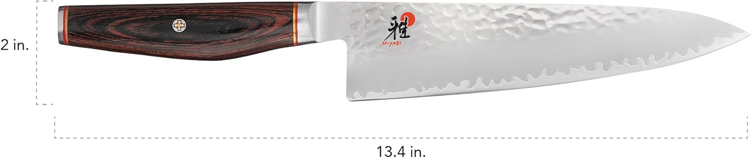 MIYABI Artisan 8-inch Chef’s Knife, Made in Japan, Sharp Hanbazuke Finish, Pakka Wood Handle