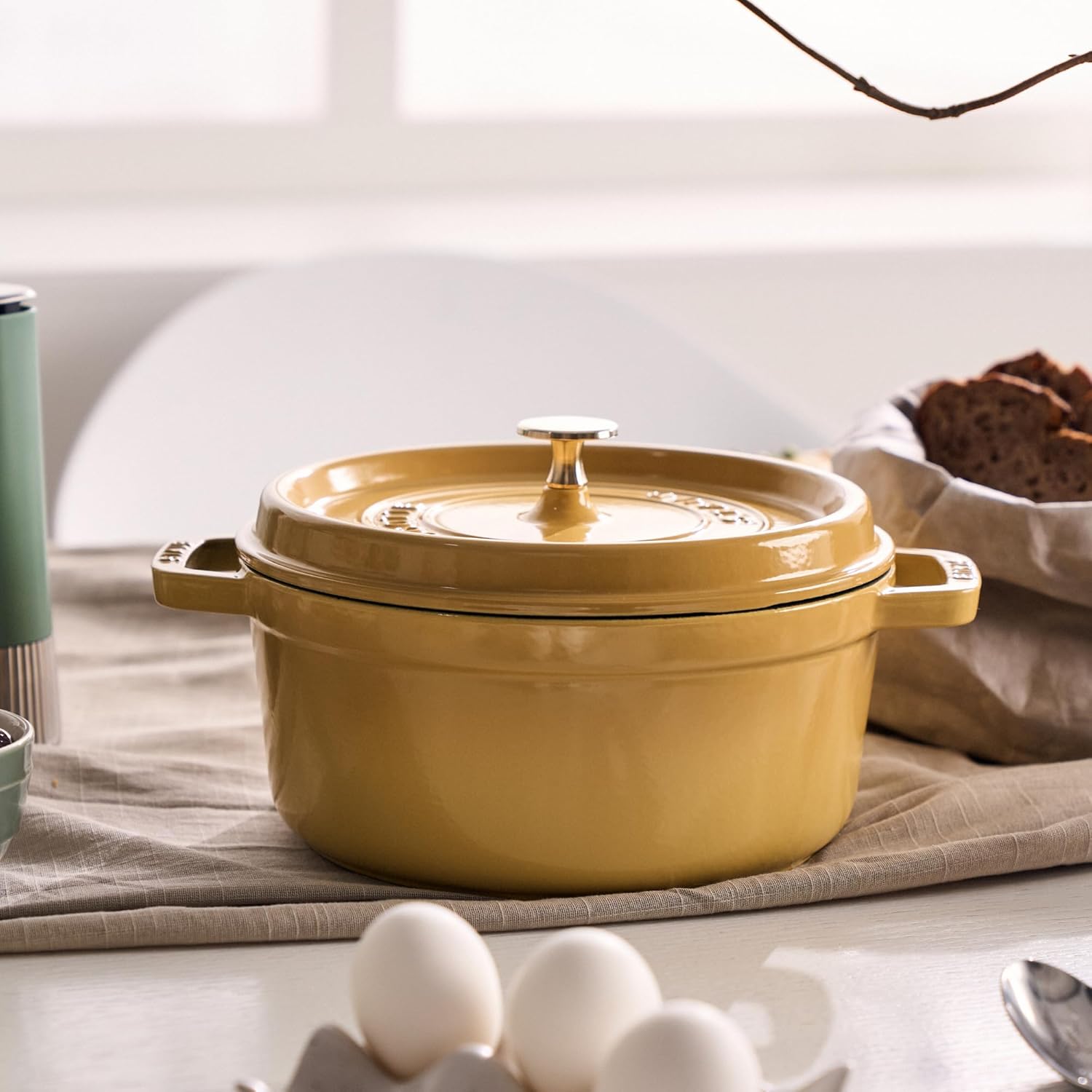 Staub Cast Iron Round Cocotte, Dutch Oven, 7-quart, serves 7-8, Citron