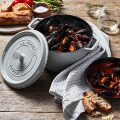 Staub Cast Iron 7-qt Round Cocotte - White Truffle