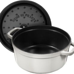 Staub Cast Iron 7-qt Round Cocotte - White Truffle