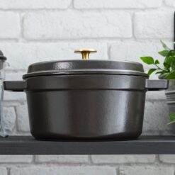 STAUB Cast Iron Dutch Oven 4-qt Round Cocotte, Serves 3-4, Matte Black