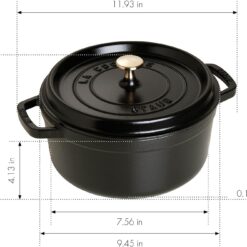STAUB Cast Iron Dutch Oven 4-qt Round Cocotte, Serves 3-4, Matte Black