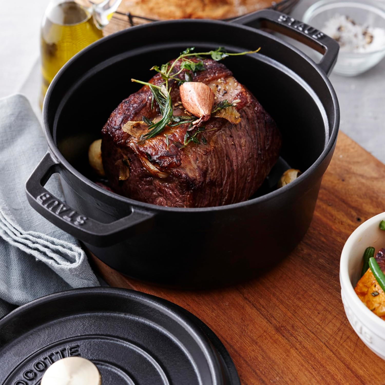 STAUB Cast Iron Dutch Oven 4-qt Round Cocotte, Serves 3-4, Matte Black