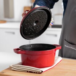 STAUB Cast Iron Dutch Oven 4-qt Round Cocotte, Serves 3-4, Cherry