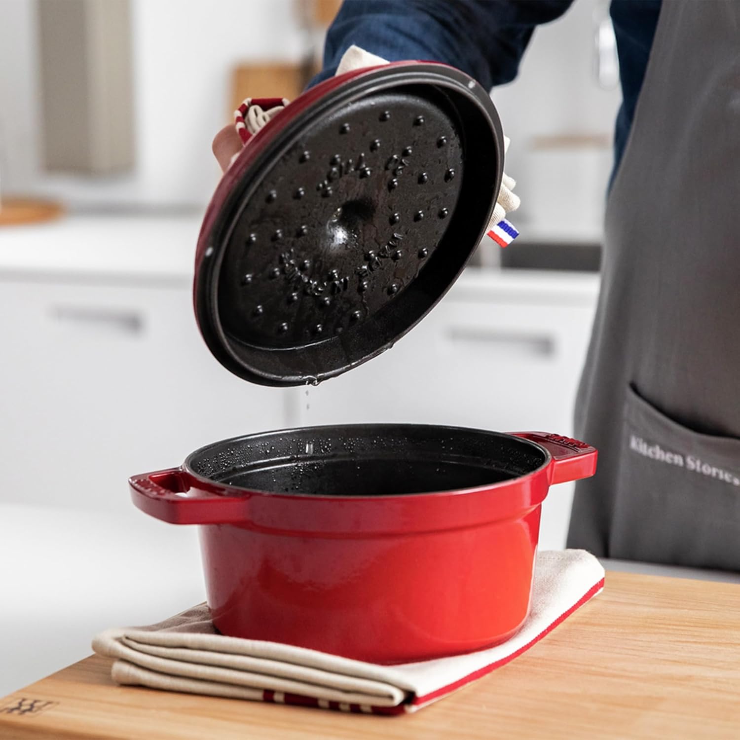 STAUB Cast Iron Dutch Oven 4-qt Round Cocotte, Serves 3-4, Cherry