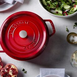 STAUB Cast Iron Dutch Oven 4-qt Round Cocotte, Serves 3-4, Cherry