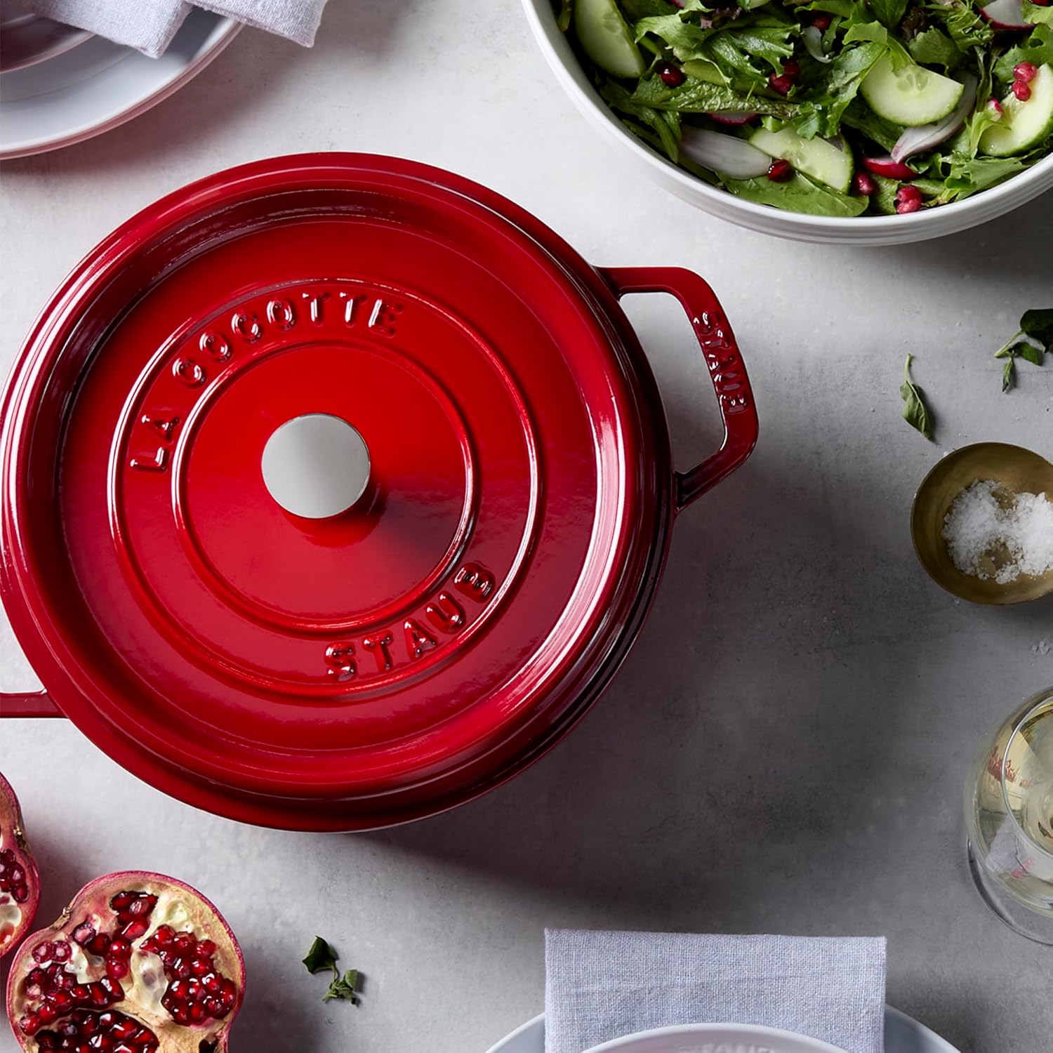 STAUB Cast Iron Dutch Oven 4-qt Round Cocotte, Serves 3-4, Cherry