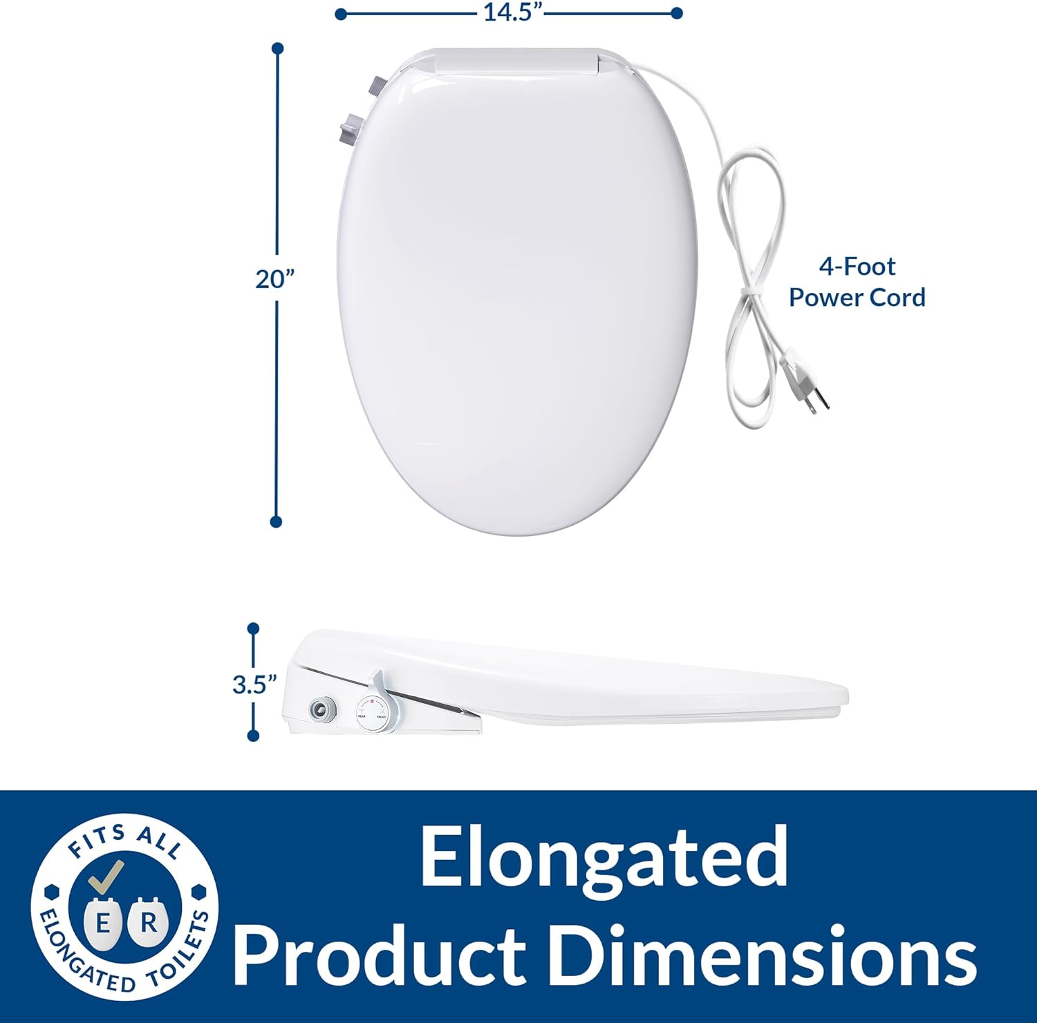 Bio Bidet BB550 Heated Bidet Seat with Warm Water Wash & Air Dryer, Night Light, Low Profile Design, Elongated