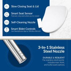Bio Bidet BB1200 Elongated Smart Bidet, Warm Water Wash, Heated Seat & Dryer, App & Remote Control