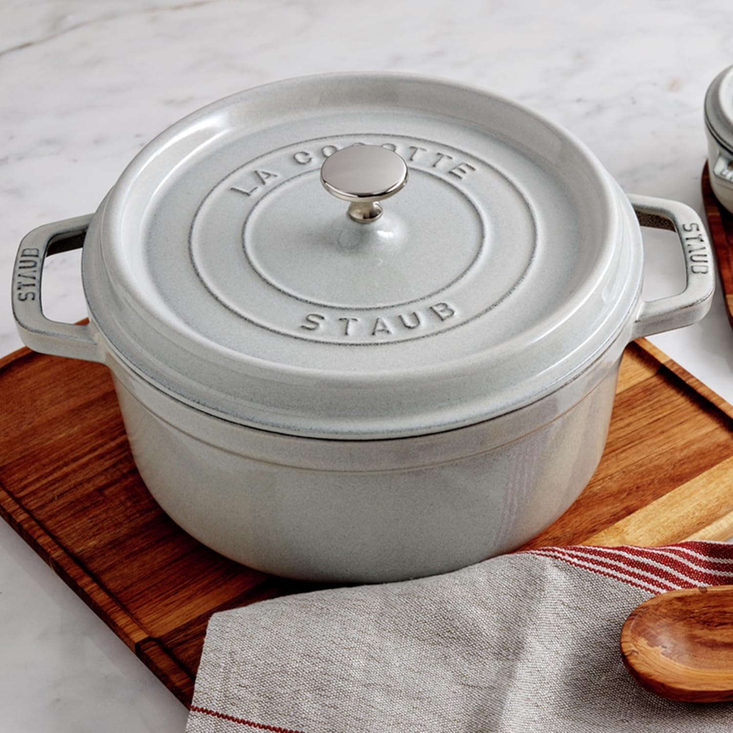 Staub Cast Iron 4-qt Round Cocotte - White Truffle