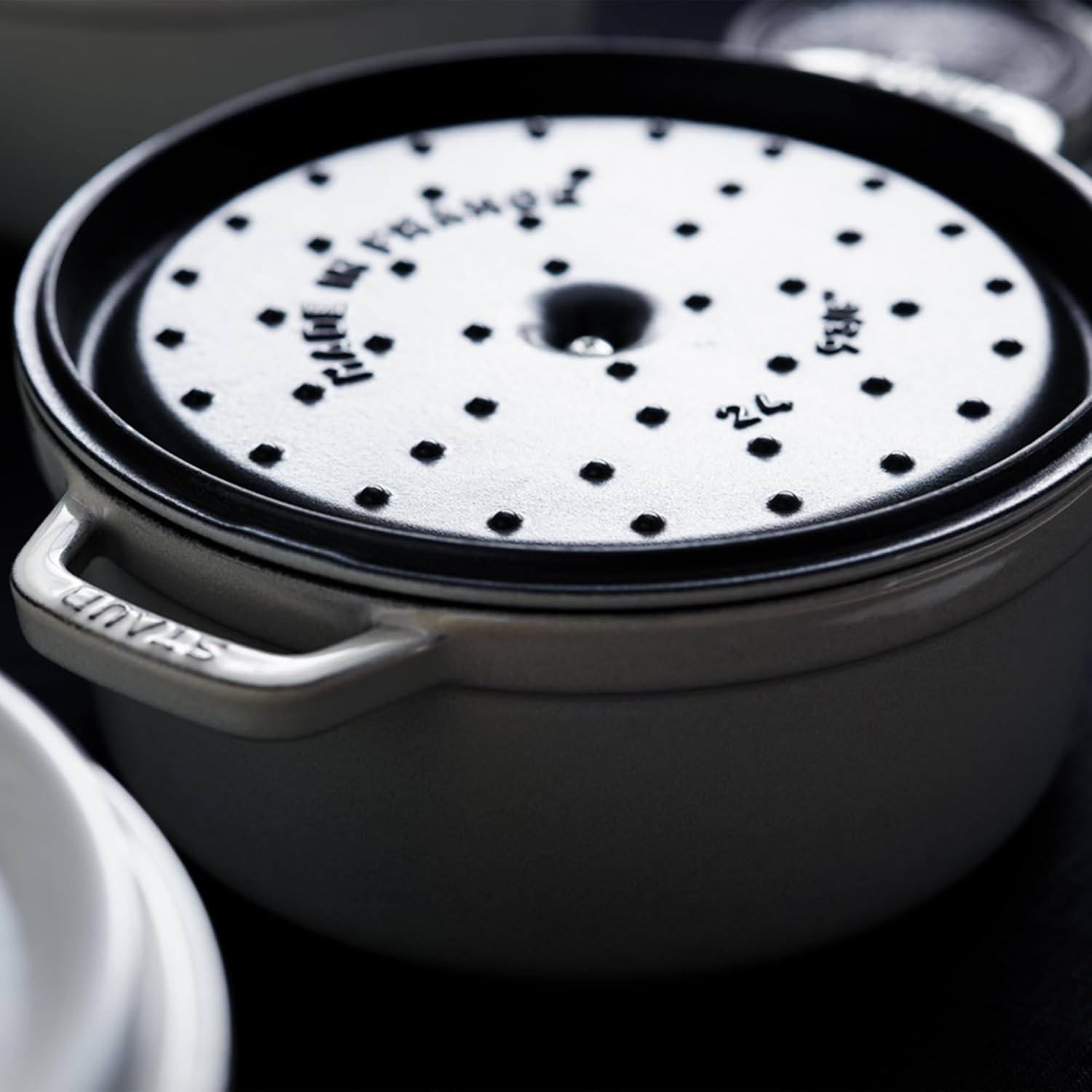 Staub Cast Iron 4-qt Round Cocotte - White Truffle