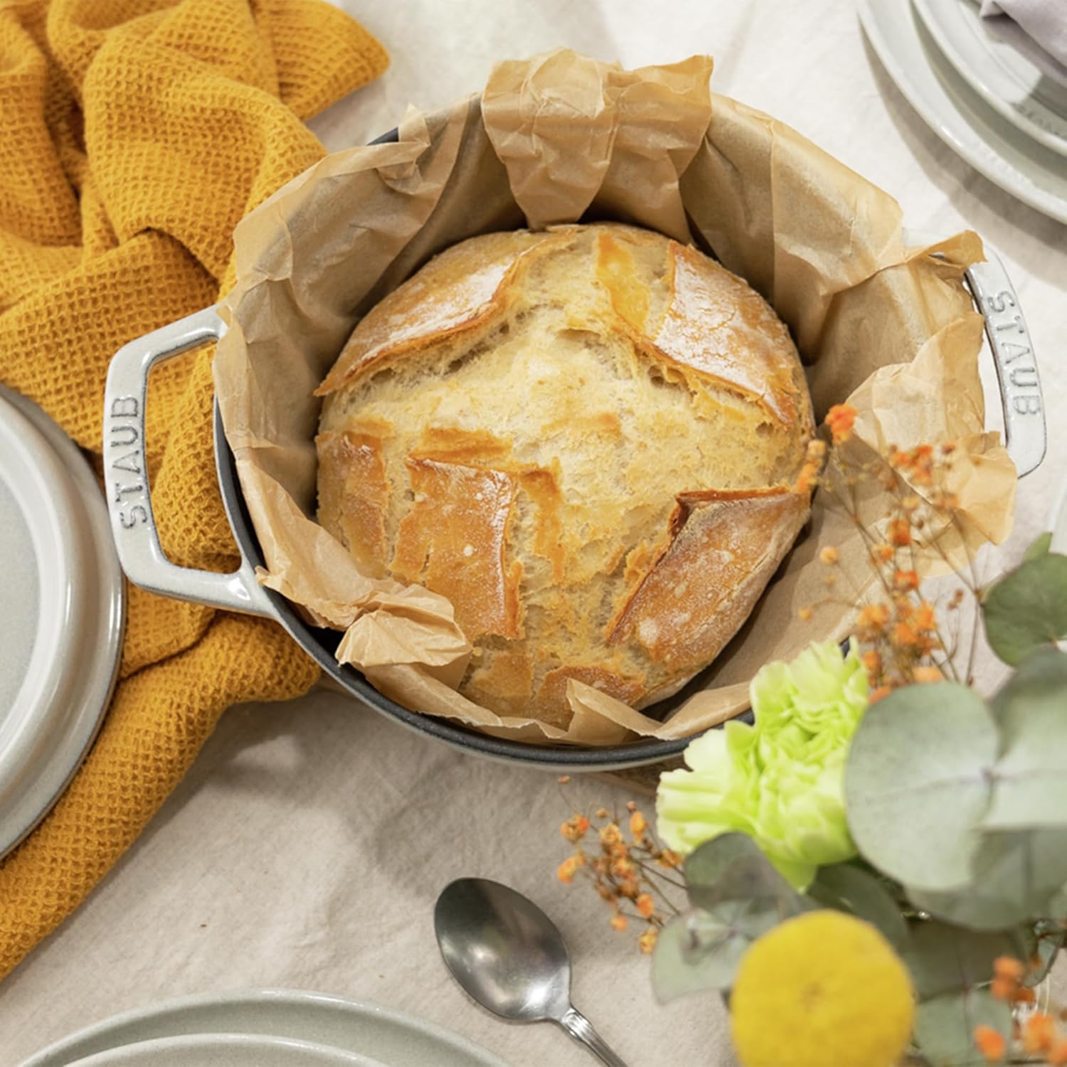 Staub Cast Iron 4-qt Round Cocotte - White Truffle