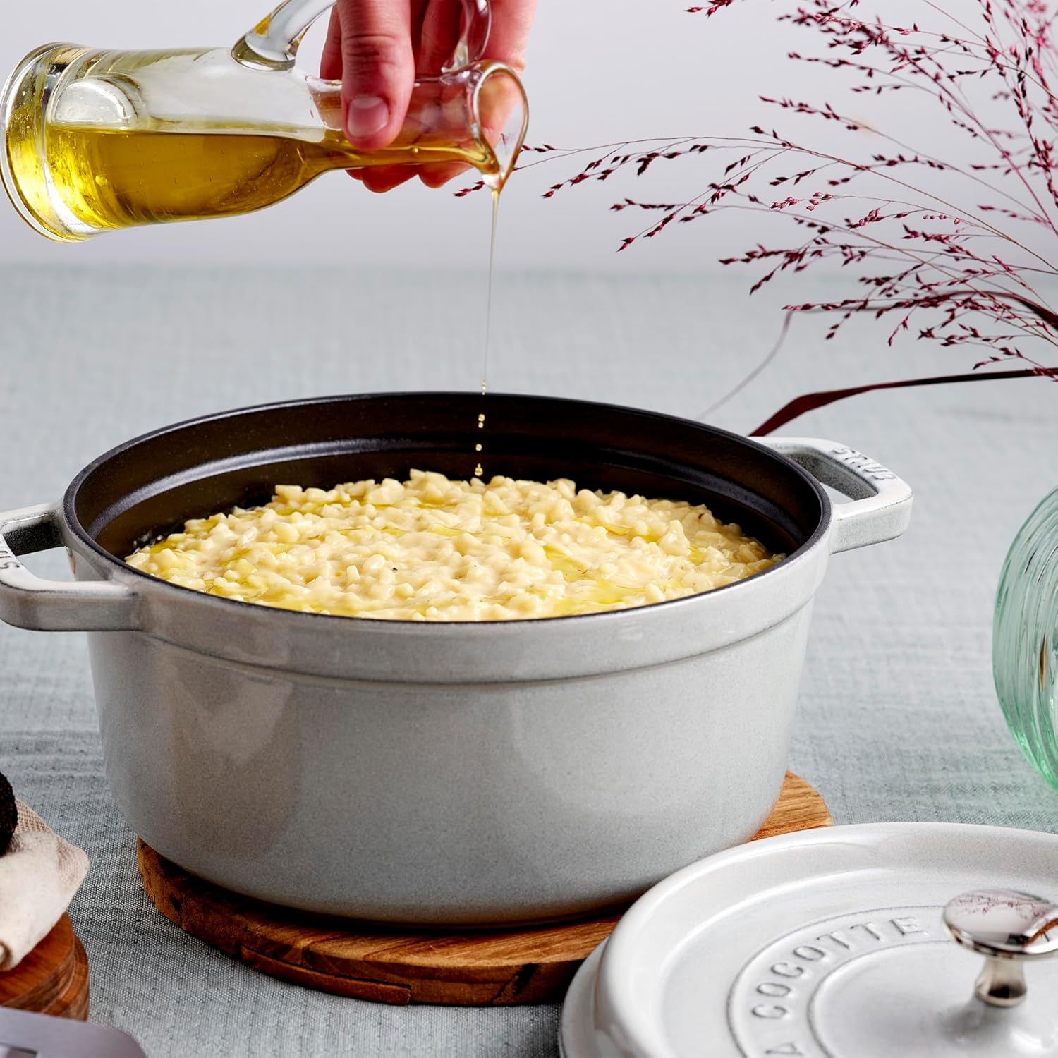 Staub Cast Iron 4-qt Round Cocotte - White Truffle