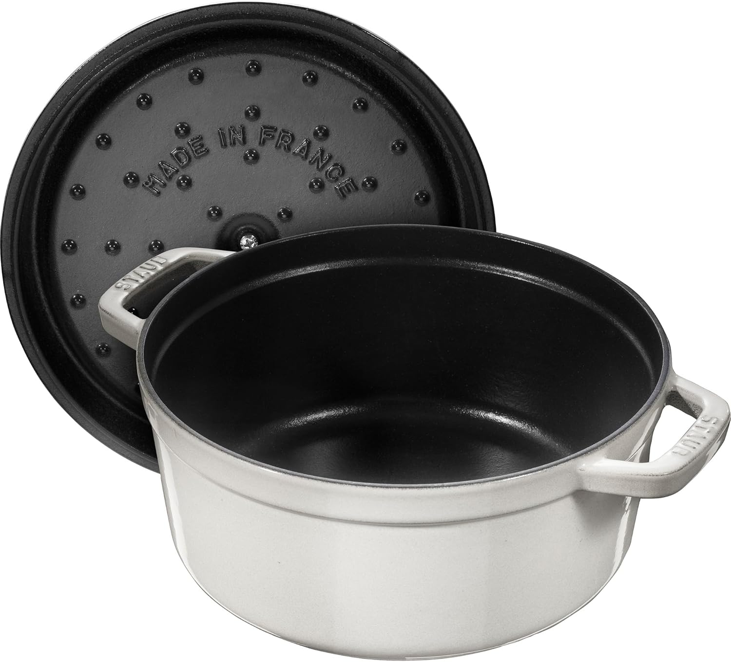 Staub Cast Iron 4-qt Round Cocotte - White Truffle