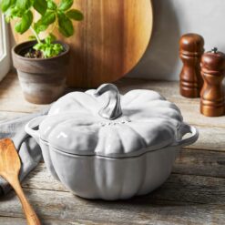 STAUB Cast Iron Dutch Oven 3.5-qt Pumpkin Cocotte with Stainless Steel Knob, Serves 3-4, White