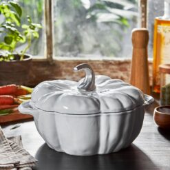 STAUB Cast Iron Dutch Oven 3.5-qt Pumpkin Cocotte with Stainless Steel Knob, Serves 3-4, White