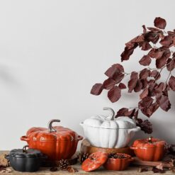 STAUB Cast Iron Dutch Oven 3.5-qt Pumpkin Cocotte with Stainless Steel Knob, Serves 3-4, White
