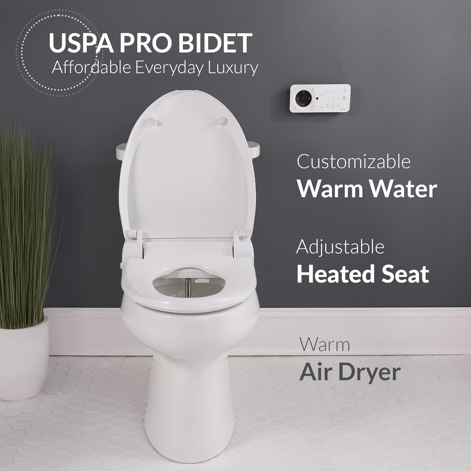 Bio Bidet USPA PRO Modern Bidet Seat, Warm Water, Heated Seat & Dryer, Remote Control, Elongated