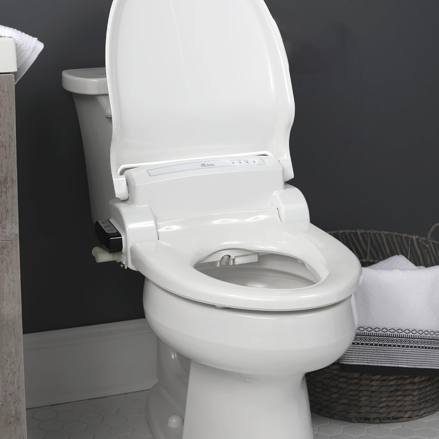 Bio Bidet BB1000 Warm Water Bidet Seat, Air Dryer, Heated Seat with Slow Close Lid, Remote Control, Round