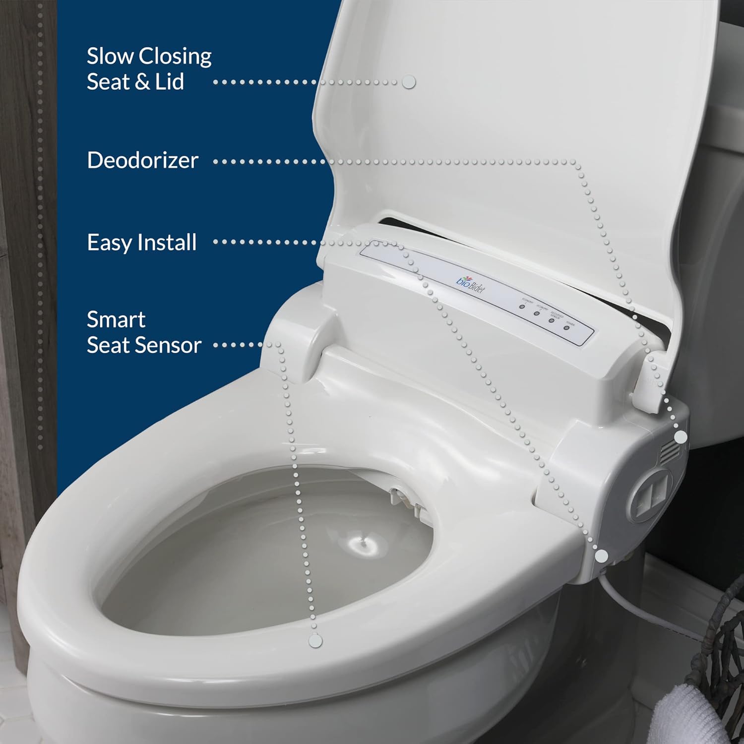 Bio Bidet BB1000 Warm Water Bidet Seat, Air Dryer, Heated Seat with Slow Close Lid, Remote Control, Round
