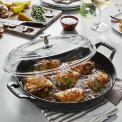 STAUB Cast Iron Braiser with Glass Lid, Dutch Oven, 3.5-quart, serves 3-4, Matte Black