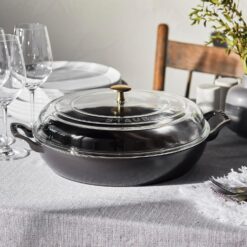 STAUB Cast Iron Braiser with Glass Lid, Dutch Oven, 3.5-quart, serves 3-4, Matte Black