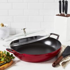 STAUB Cast Iron Braiser with Glass Lid, Dutch Oven, 3.5-quart, serves 3-4, Made in France, Cherry