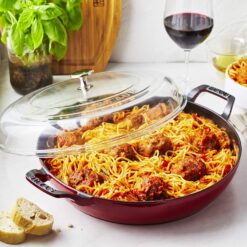 STAUB Cast Iron Braiser with Glass Lid, Dutch Oven, 3.5-quart, serves 3-4, Made in France, Cherry