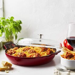 STAUB Cast Iron Braiser with Glass Lid, Dutch Oven, 3.5-quart, serves 3-4, Made in France, Cherry