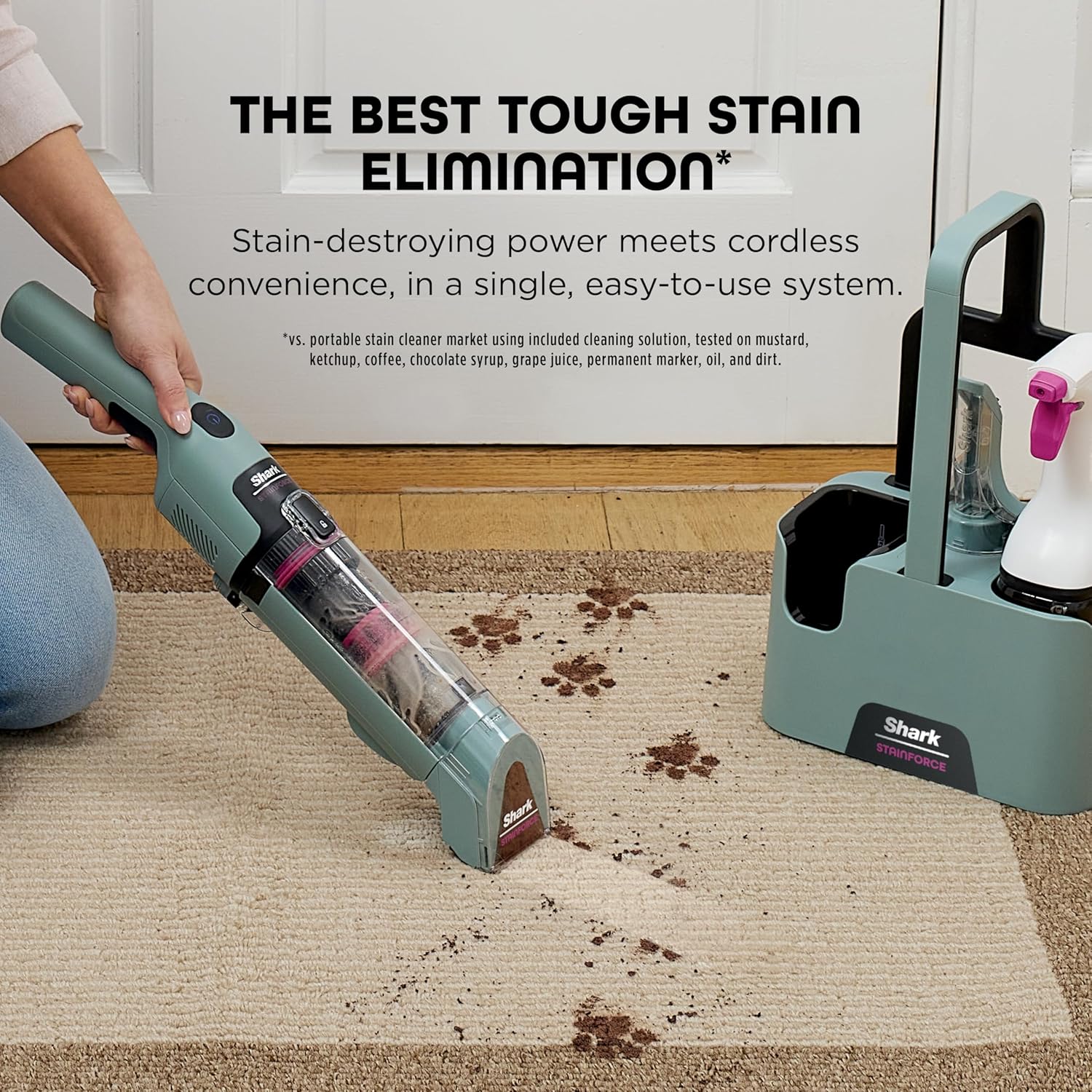 Shark StainForce Cordless Portable Spot, Stain, & Odor Remover System for Carpets, Area Rugs, Upholstery, Stairs, with Storage Caddy, Accessories, and Full-Size Cleaning Solution, HX101 (NEW)