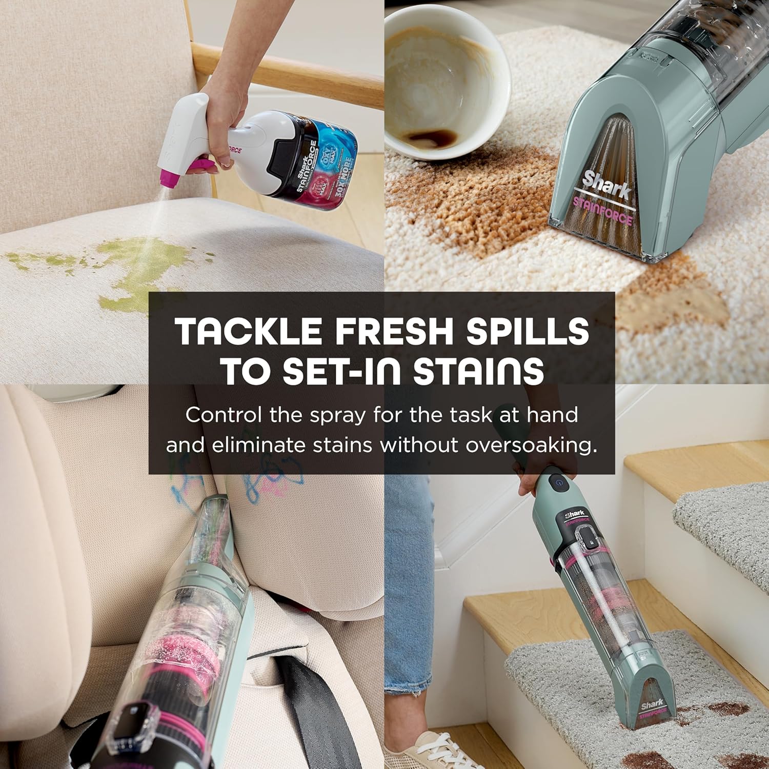 Shark StainForce Cordless Portable Spot, Stain, & Odor Remover System for Carpets, Area Rugs, Upholstery, Stairs, with Storage Caddy, Accessories, and Full-Size Cleaning Solution, HX101 (NEW)