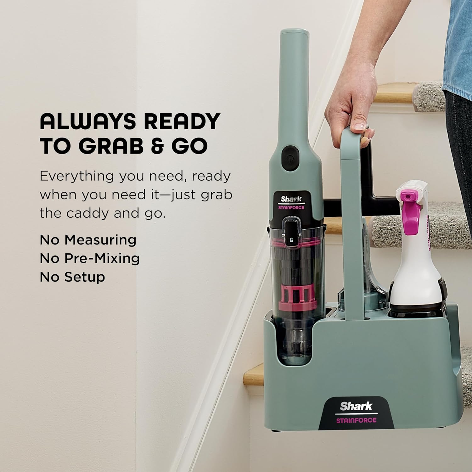 Shark StainForce Cordless Portable Spot, Stain, & Odor Remover System for Carpets, Area Rugs, Upholstery, Stairs, with Storage Caddy, Accessories, and Full-Size Cleaning Solution, HX101 (NEW)