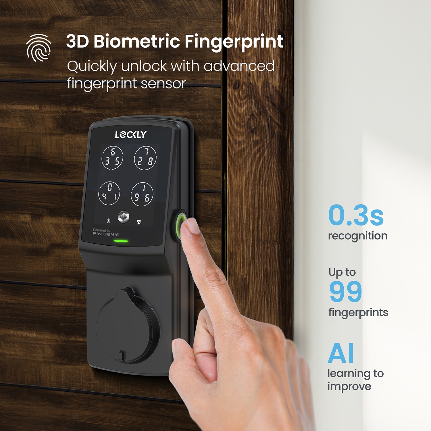 Lockly Secure Plus Deadbolt Bluetooth Smart Locks Matte Black Smart Wi-Fi and Bluetooth Touchscreen Keypad Electronic Deadbolt Lock