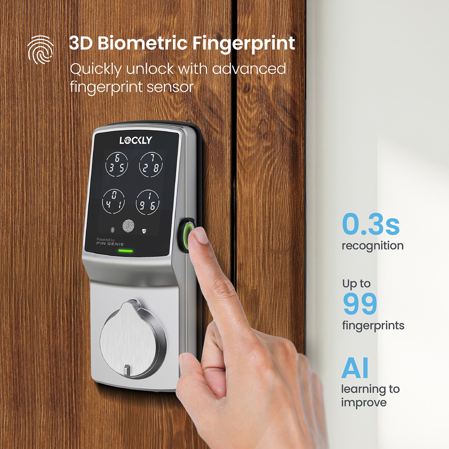 Lockly Secure Plus Deadbolt Bluetooth Smart Locks Satin Nickel Smart Wi-Fi and Bluetooth Touchscreen Keypad Electronic Deadbolt Lock