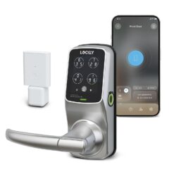 Lockly Secure Pro Latch Wi-Fi Smart Locks Satin Nickel Smart Wi-Fi and Bluetooth Touchscreen Keypad Electronic Handle Lock