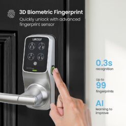 Lockly Secure Pro Latch Wi-Fi Smart Locks Satin Nickel Smart Wi-Fi and Bluetooth Touchscreen Keypad Electronic Handle Lock