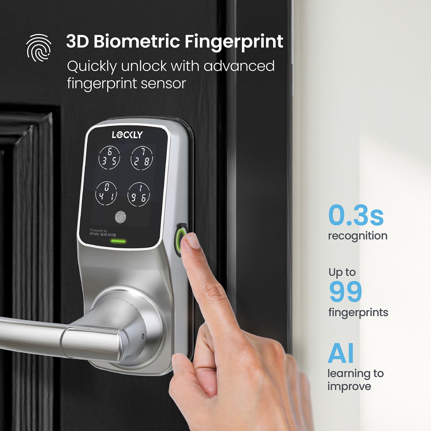 Lockly Secure Pro Latch Wi-Fi Smart Locks Satin Nickel Smart Wi-Fi and Bluetooth Touchscreen Keypad Electronic Handle Lock