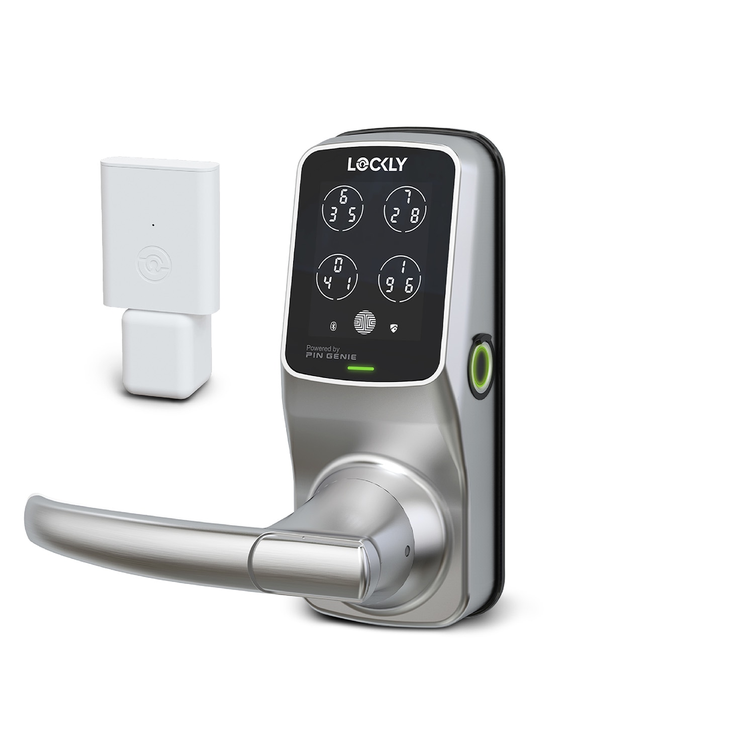 Lockly Secure Pro Latch Wi-Fi Smart Locks Satin Nickel Smart Wi-Fi and Bluetooth Touchscreen Keypad Electronic Handle Lock